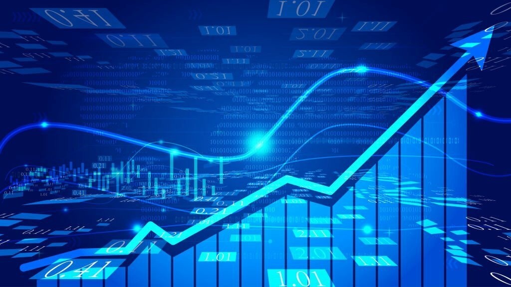 Financial growth chart and market data
